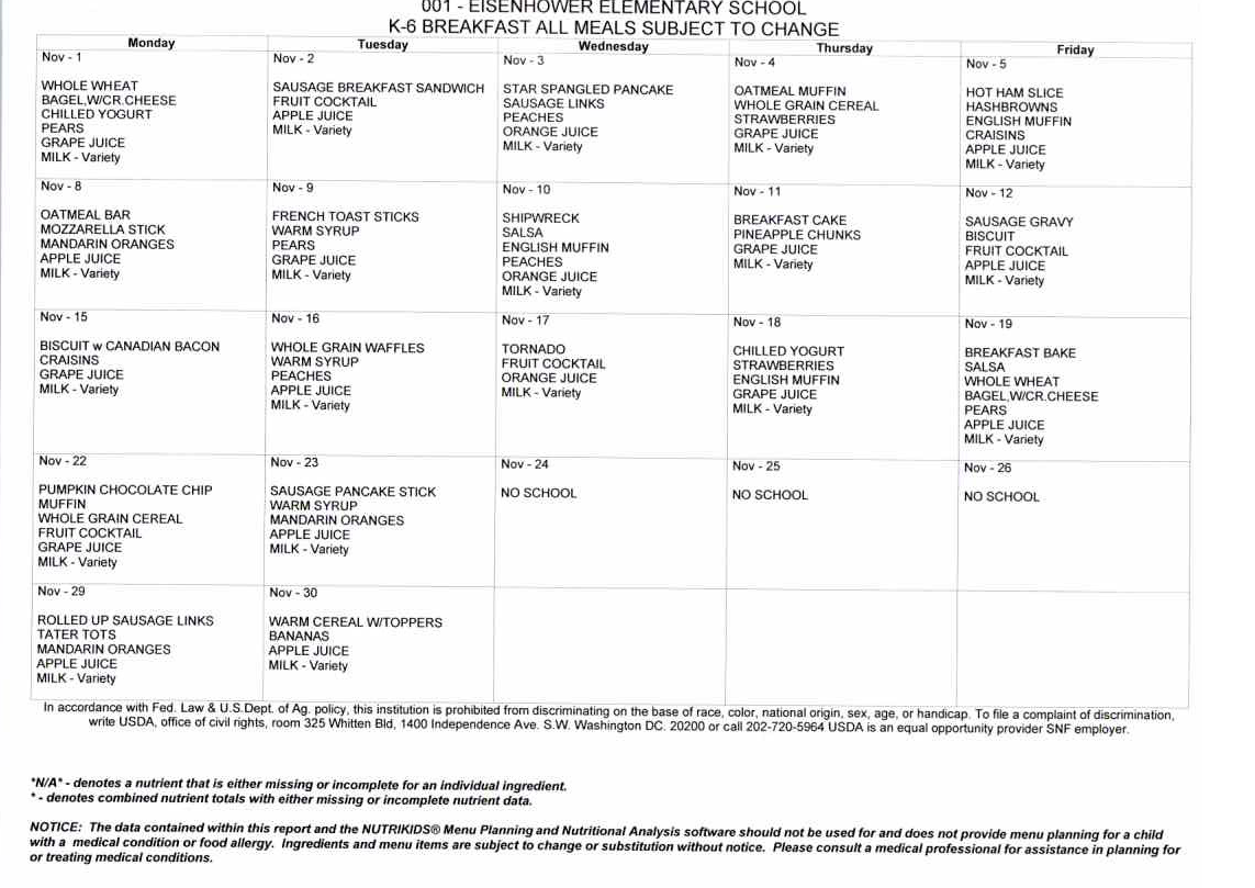 November Breakfast & Lunch Menu – NORTON COMMUNITY SCHOOLS